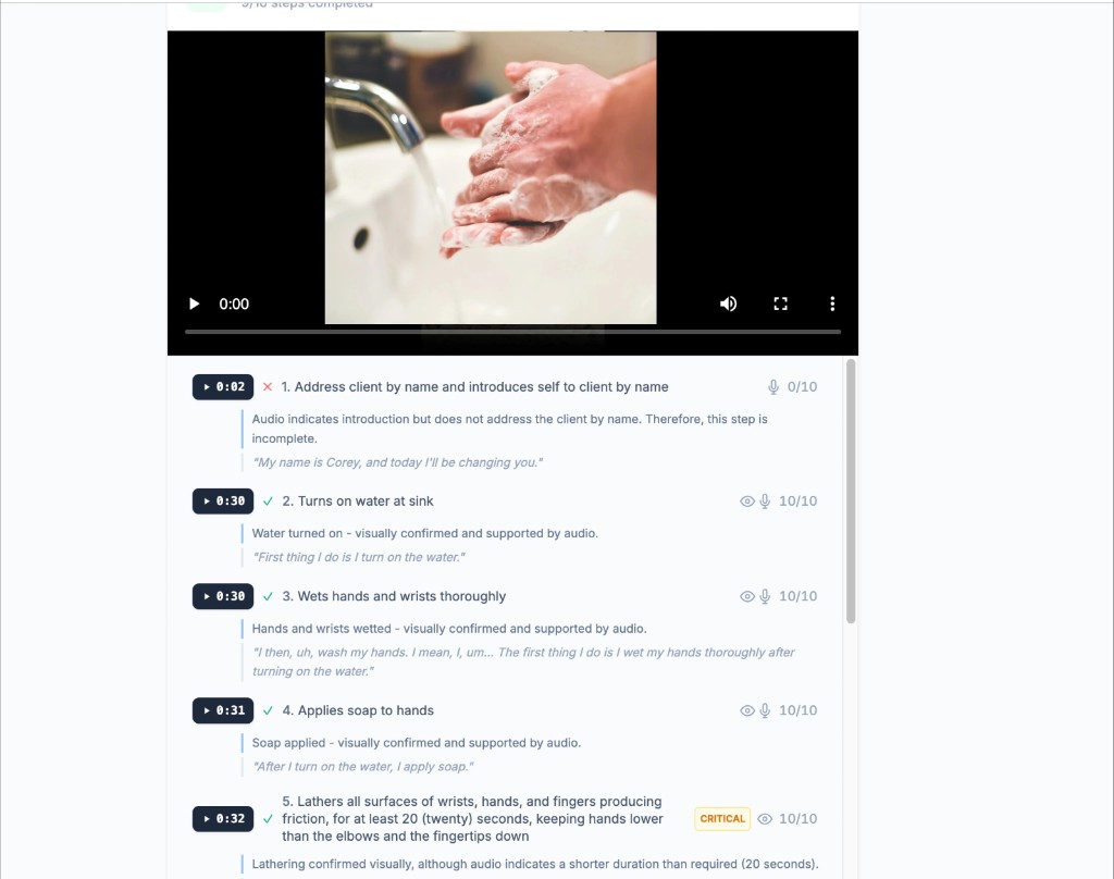 AI feedback and scoring screen