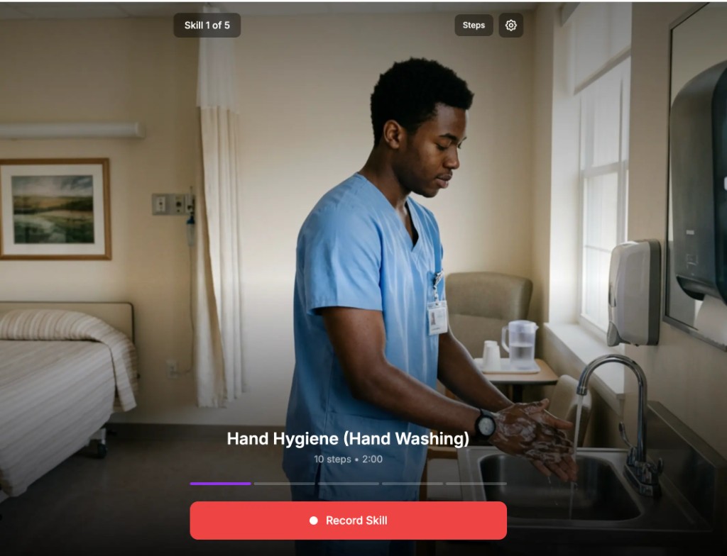 Skill recording screen in the exam simulator